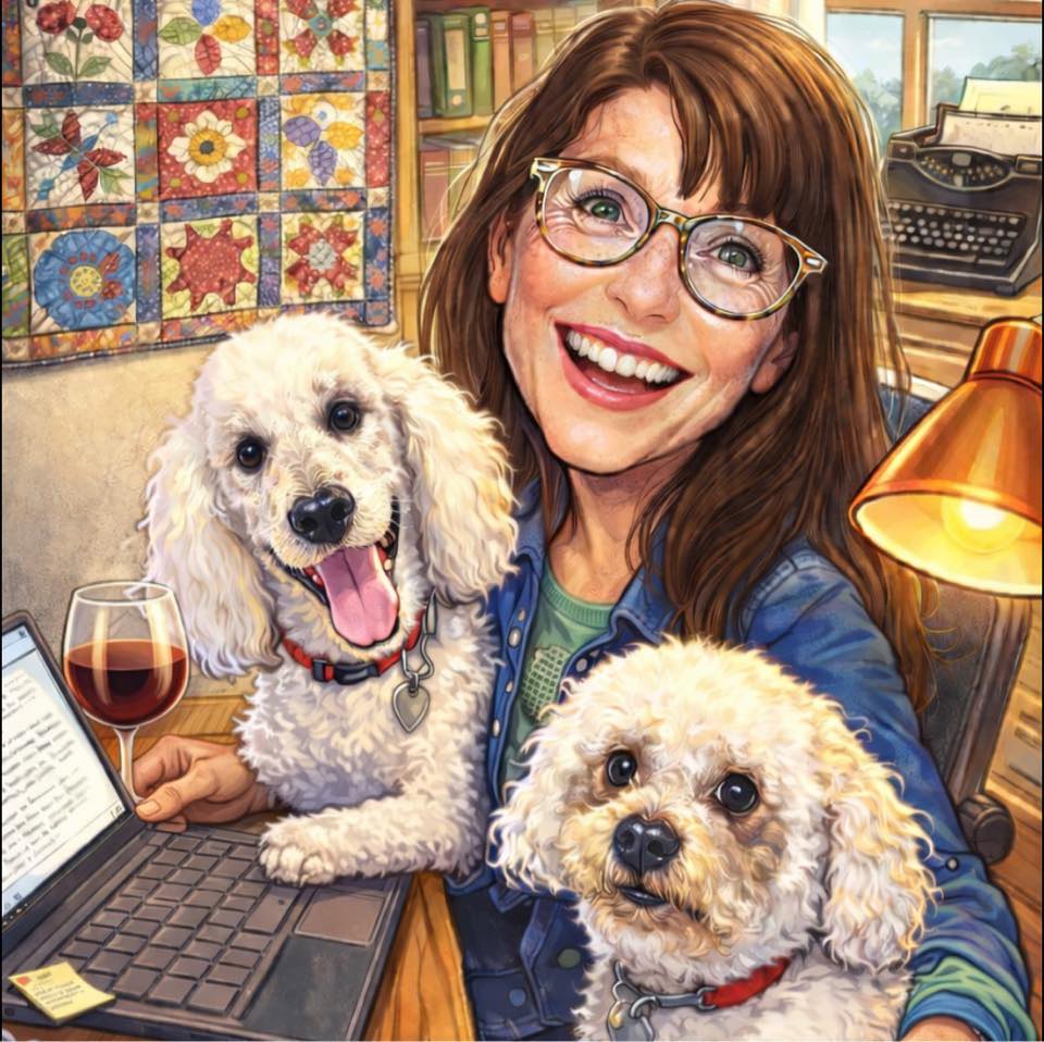 Merrie Meyers with canine editorial staff